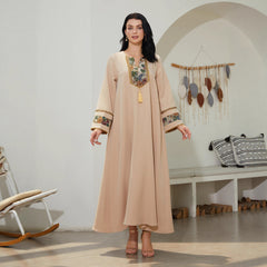 Beige Embroidered Abaya